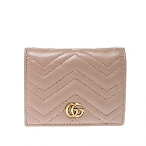 Gucci Dark Beige Matelasse Leather GG Marmont Card Case