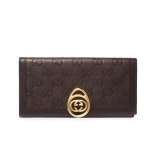 Gucci Brown Guccissima Leather Interlocking GG Clip Continental Wallet
