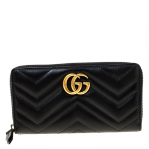 Gucci Black Matelasse Leather Marmont Zip Around Wallet