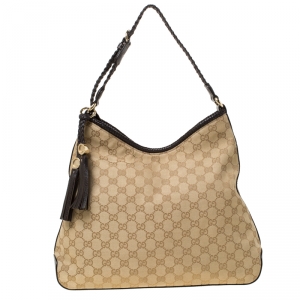 Pre Owned حقيبة غوتشي ماراكش متوسطة كانفاس GG وجلد بني/بيج