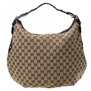 Pre Owned Gucci Beige/Ebony GG Canvas Medium Pelham Hobo