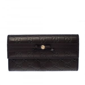 Gucci Dark Brown Guccissima Leather Mayfair Bow Continental Flap Wallet