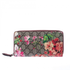 Gucci Beige GG Supreme Canvas Blooms Zip Around Wallet