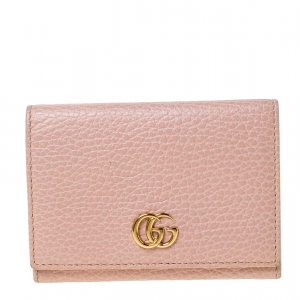 Gucci Pink Pebbled Leather GG Marmont Card Case