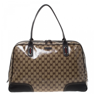 مملوكة مسبقًا Gucci Beige/Brown GG Crystal Canvas and Leather Princy Satchel