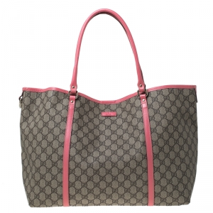 مملوكة مسبقًا Gucci Beige/Pink GG Supreme Coated Canvas and Leather Joy Large Shopper Tote 