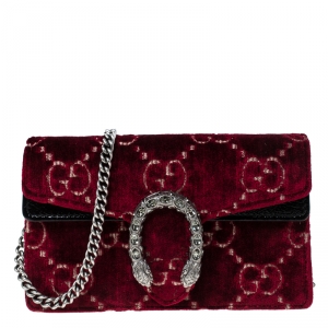Pre Owned Gucci Red/Black GG Velvet and Leather Mini Dionysus Shoulder Bag
