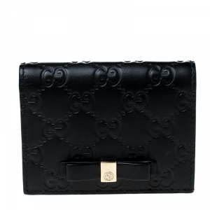 Gucci Black Guccissima Leather Bow Bifold Wallet
