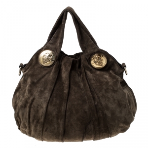 مملوكة مسبقًا Gucci Olive Green Suede Large Hysteria Hobo
