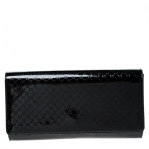 Gucci Black Micro Guccissima Patent Leather Broadway Clutch
