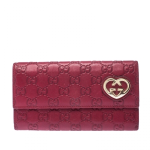 Gucci Red Guccissima Leather Lovely Heart Continental Wallet