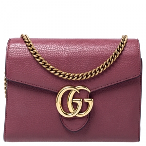Pre Owned Gucci Pink Pebbled Leather GG Interlocking Crossbody Bag