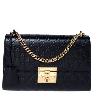 Pre Owned Gucci Black Guccissima Leather Medium Padlock Shoulder Bag