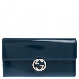 Gucci Dark Teal Patent Leather GG Icon Continental Wallet