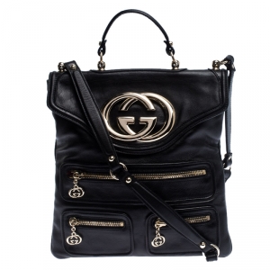 Pre Owned Gucci Black Leather Britt Messenger Bag