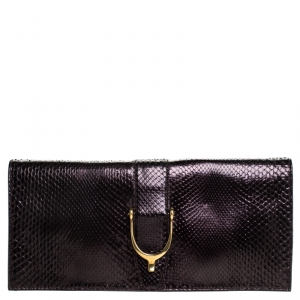 مملوكة مسبقًا Gucci Metallic Python Leather Stirrup Clutch