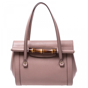 مملوكة مسبقًا Gucci Old Rose Leather Bamboo Bullet Satchel
