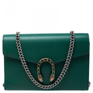 Pre Owned Gucci Green Leather Mini Dionysus Shoulder Bag