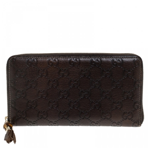Gucci Brown Guccissima Leather Bamboo Tassel Zip Around Organizer Wallet
