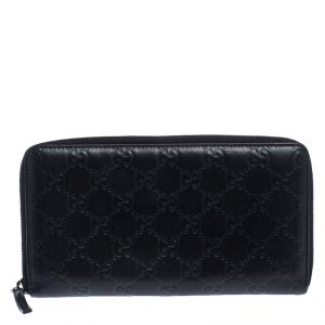 Gucci Black Guccissima Leather Zip Around Wallet