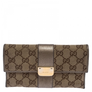Gucci Beige GG Canvas and Leather Flap Wallet 