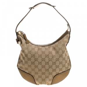 مملوكة مسبقًا Gucci Beige/Gold GG Canvas and Leather Small Princy Hobo 
