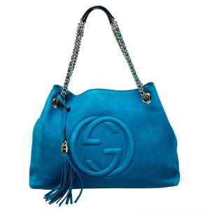 Pre Owned Gucci Blue Suede Medium Soho Tote