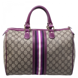 Gucci Purple/Beige GG Supreme Canvas Limited Edition Joy Web Boston Bag with Wallet