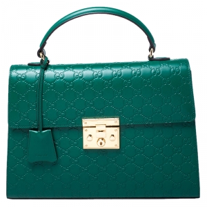 Pre Owned Gucci Green Guccissima Leather Medium Padlock Top Handle Bag