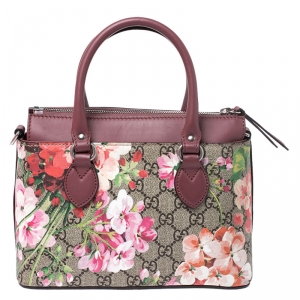 Pre Owned Gucci Multicolor GG Supreme Canvas Blooms Leather Small Satchel