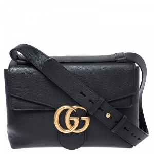 Pre Owned Gucci Black Leather Large GG Marmont Shoulder Bag