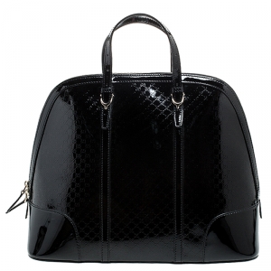 مملوكة مسبقًا Gucci Black Microguccissima Patent Leather Large Nice Satchel