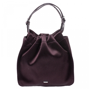 Pre Owned Gucci Maroon Satin Mini Drawstring Pouch