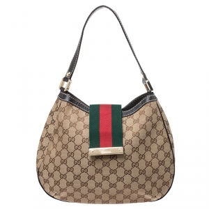 Pre Owned Gucci Beige GG Canvas and Leather New Ladies Web Hobo