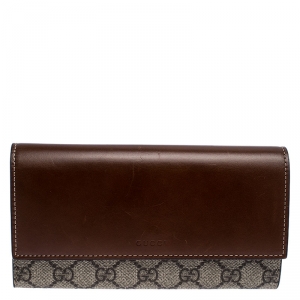 Gucci Beige/Brown GG Supreme Canvas and Leather Flap Wallet