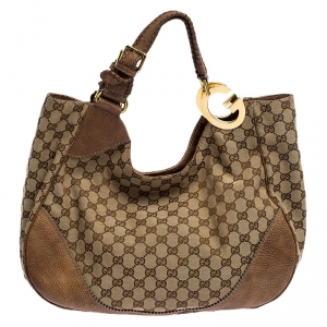 Pre Owned Gucci Beige/Brown GG Canvas and Leather Charlotte Hobo