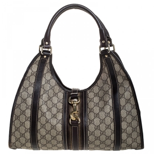 مملوكة مسبقًا حقيبة يد غوتشي Bardot Joy جلد وكانفاس مقوى سوبريم GG بنية/ بيج