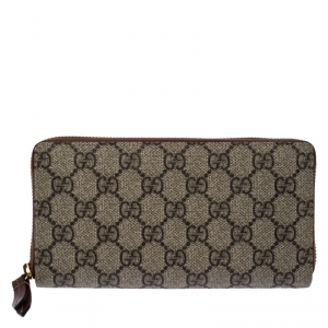 Gucci Beige/Tan GG Supreme Coated Canvas Zip Around Wallet