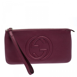 Pre Owned Gucci Purple Leather Soho Wristlet Clutch