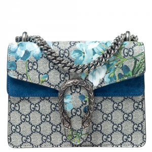 Pre Owned Gucci Blue/Beige GG Supreme Blooms Canvas Mini Dionysus Shoulder Bag