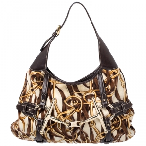 Pre Owned Gucci Beige/Brown Velvet and Leather 85th Anniversary Bridal Bit Hobo