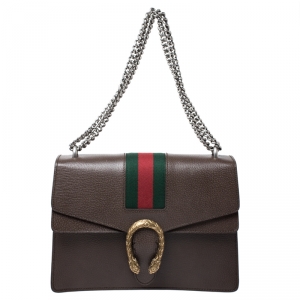 مملوكة مسبقًا Gucci Brown Leather Medium Web Dionysus Shoulder Bag