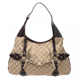 Pre Owned Gucci Brown/Beige GG Canvas 85th Anniversary Bridle Bit Hobo