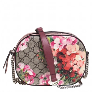 مملوكة مسبقًا Gucci Pink GG Blooms Canvas and Leather Mini Chain Crossbody Bag