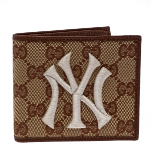 Gucci Beige/Brown GG Canvas New York Yankees Patch Bifold Wallet