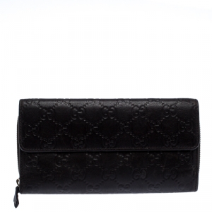 Gucci Dark Brown Guccissima Leather Flap Zip Around Continental Wallet