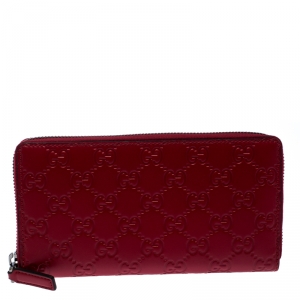 Gucci Red Guccissima Leather Zip Around Wallet