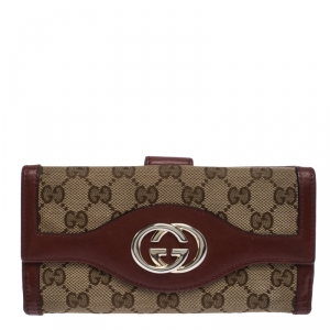 Gucci Beige/Red GG Canvas and Leather Sukey Continental Wallet