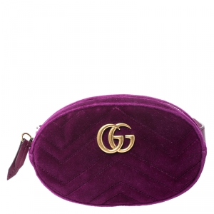 Pre Owned Gucci Fuchsia Matelasse Velvet GG Marmont Belt Bag