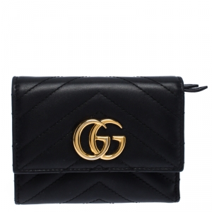 Gucci Black Leather Marmont Trifold Wallet